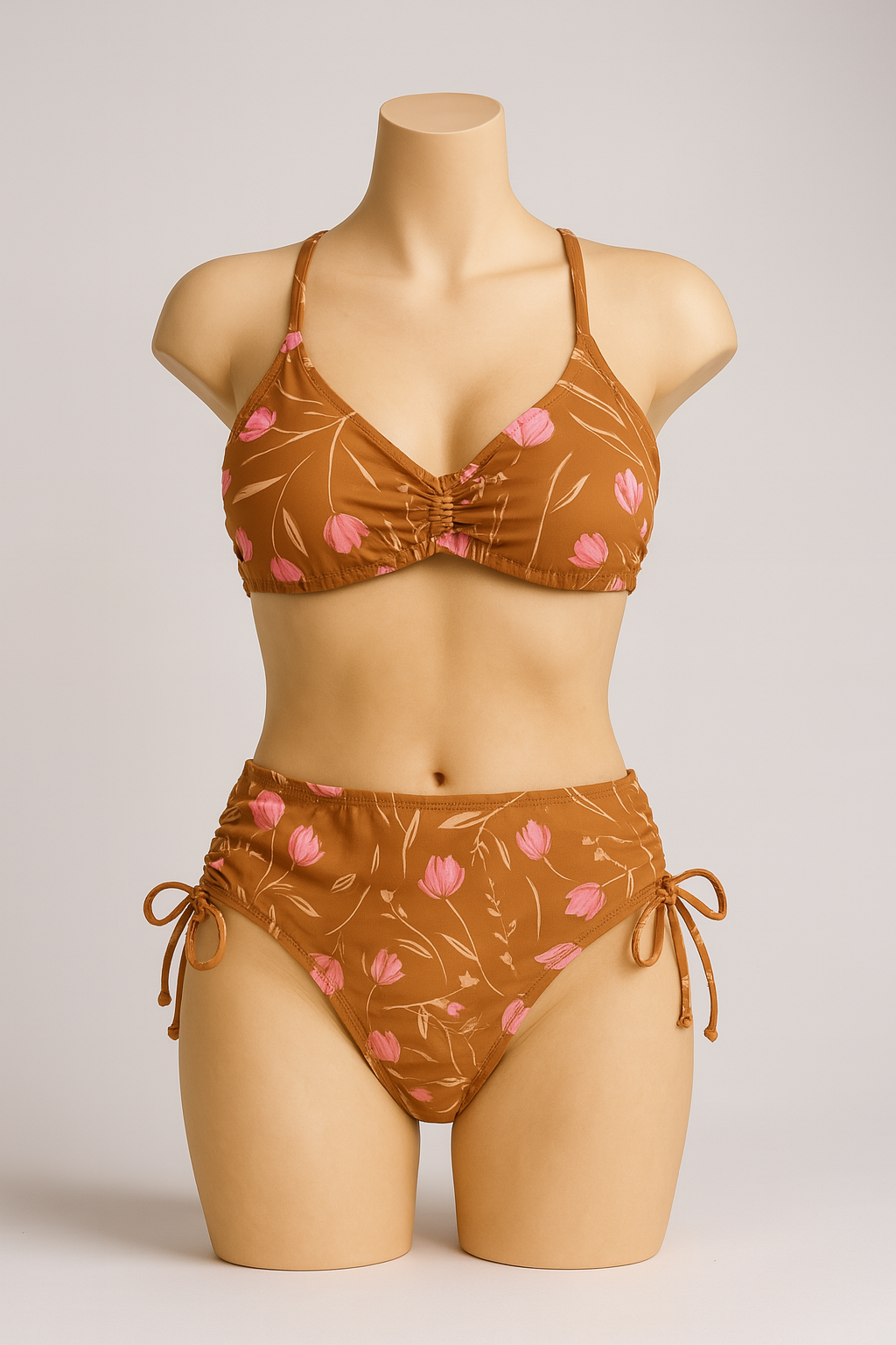 Sandflower Brown Floral Cinched Bikini Set