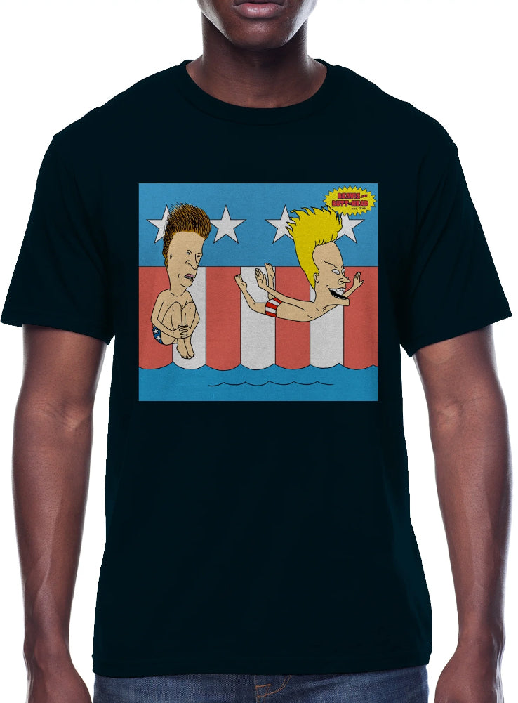 Beavis & Butthead, Men's & Big Men's Graphic Tee Shirt, 'Merica Patriotic Americana July 4th.