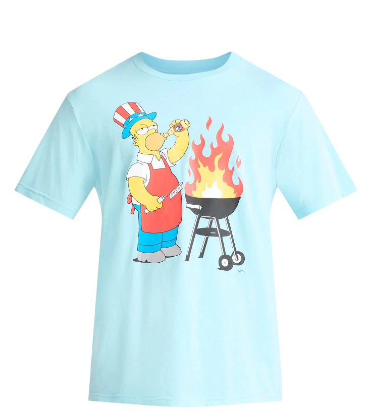 Simpons, Men's & Big Men's, Graphic Tee Shirt, Homer Griller Patriotic Americana July 4th.
