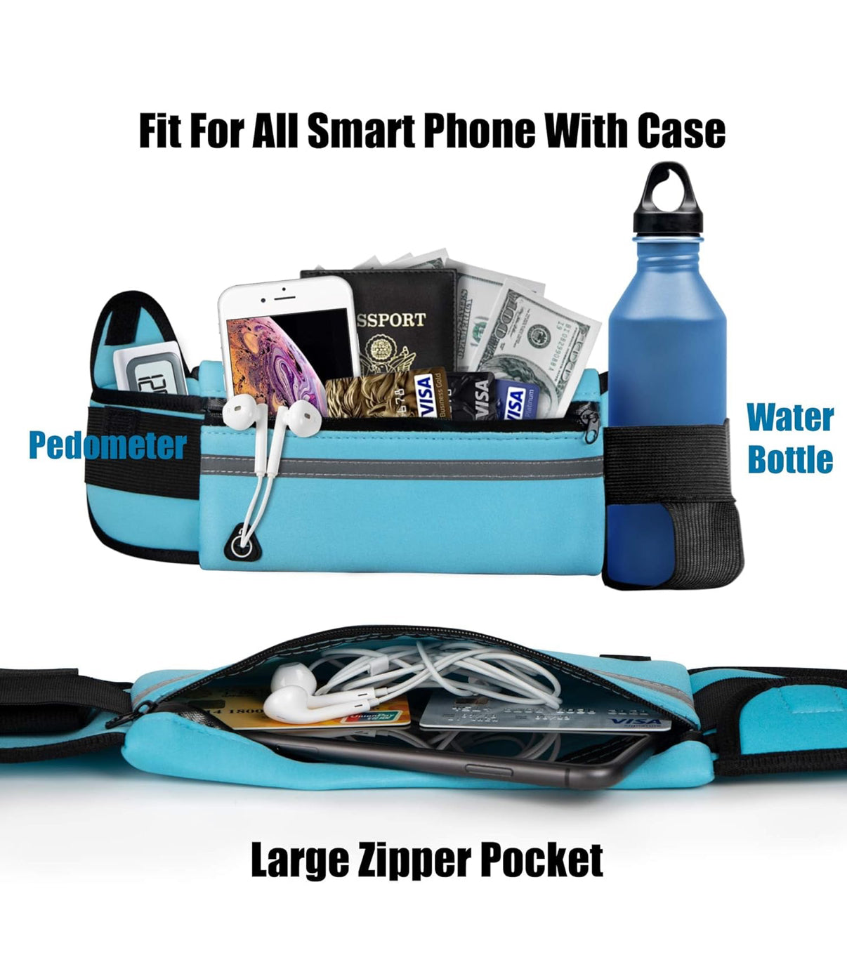Blue Running Belt Fanny Pack,Waist Pack Bag for Hiking Cycling Workout