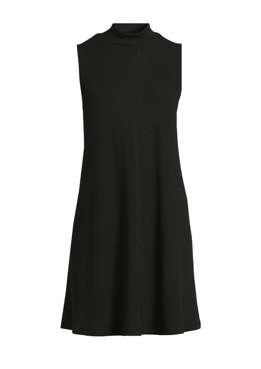 Time and Tru Women’s Knit Swing Dress with Mock Neck – Black Soot