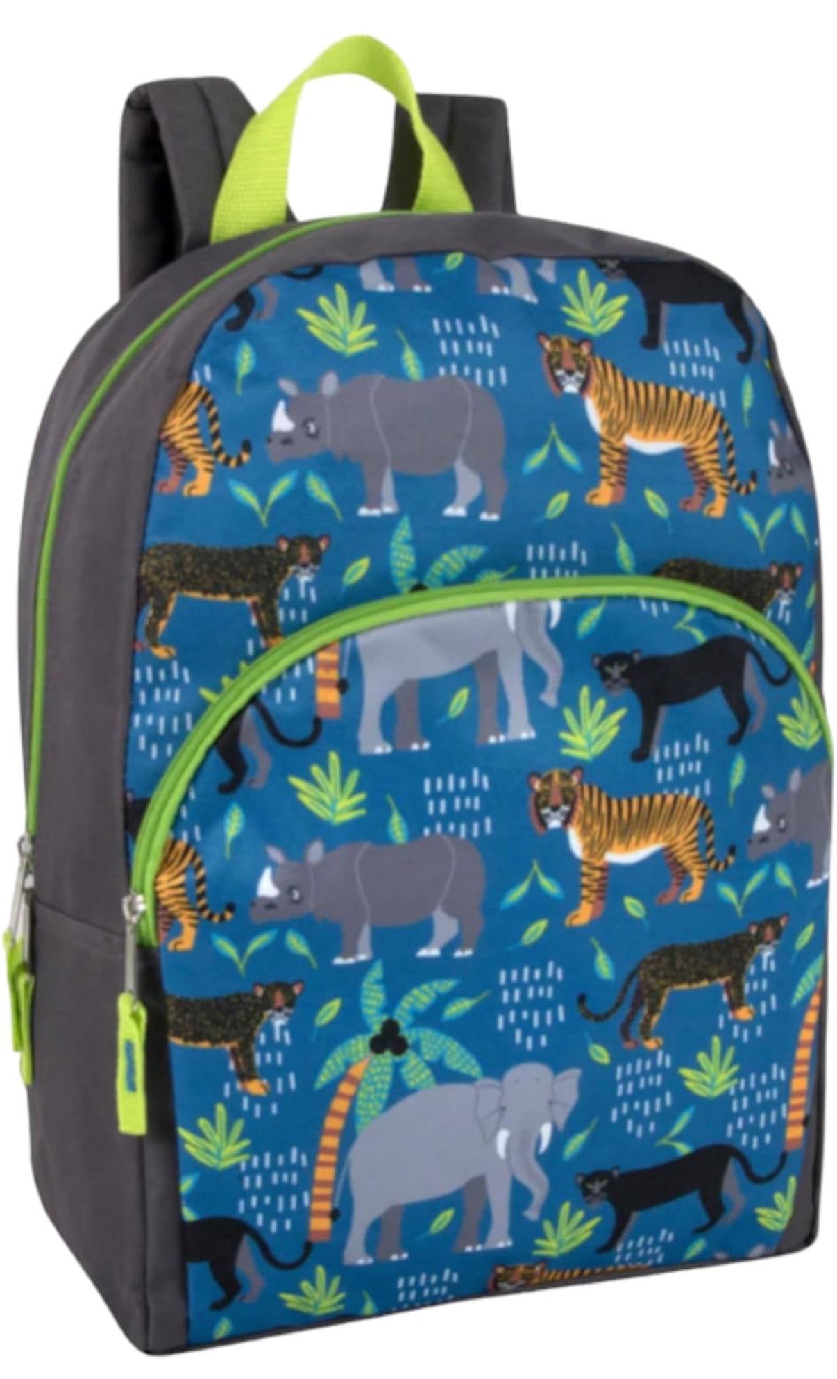 Boys 15"L Playful Printed Backpack with Padded Shoulder Straps and Front Zipper Pocket for Preschool, Kindergarten, Elementary, Camp, Traveling & Commuting in Jungle Animals