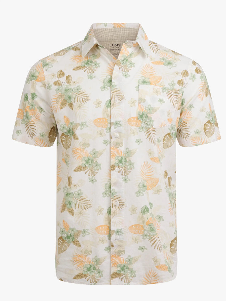 Chaps Men's and Big Men's Linen-Blend Print Woven Shirt.