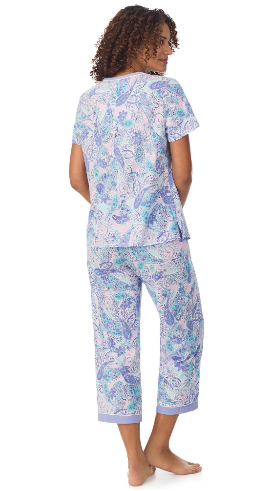 Aria Short Sleeve 100% Cotton Cropped Pajama Set with Pockets.