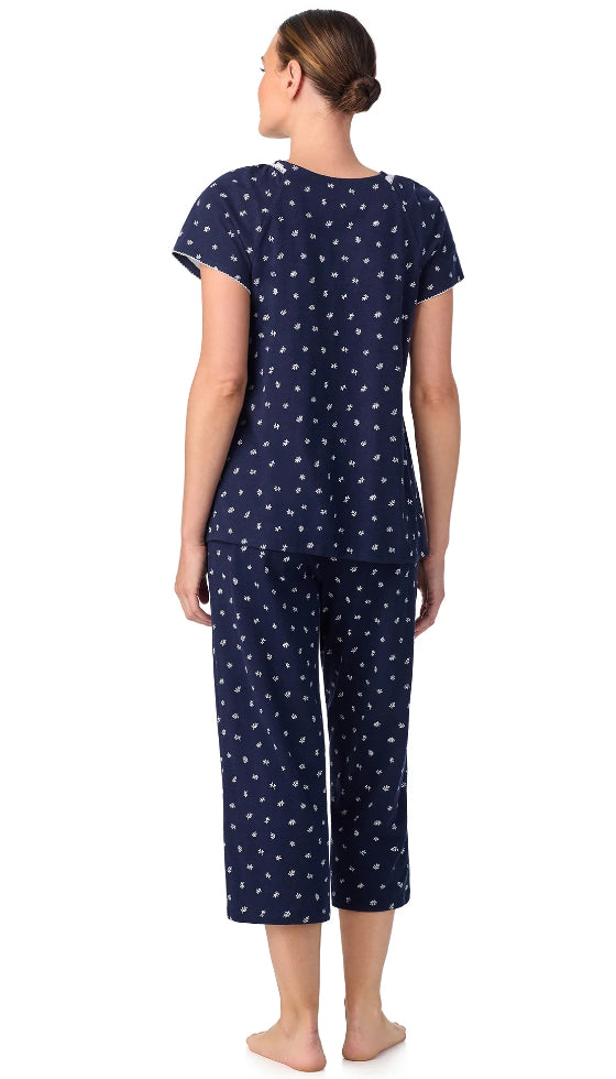 Aria Women's Short Sleeve 100% Cotton Cropped Pajama Set with Pockets.