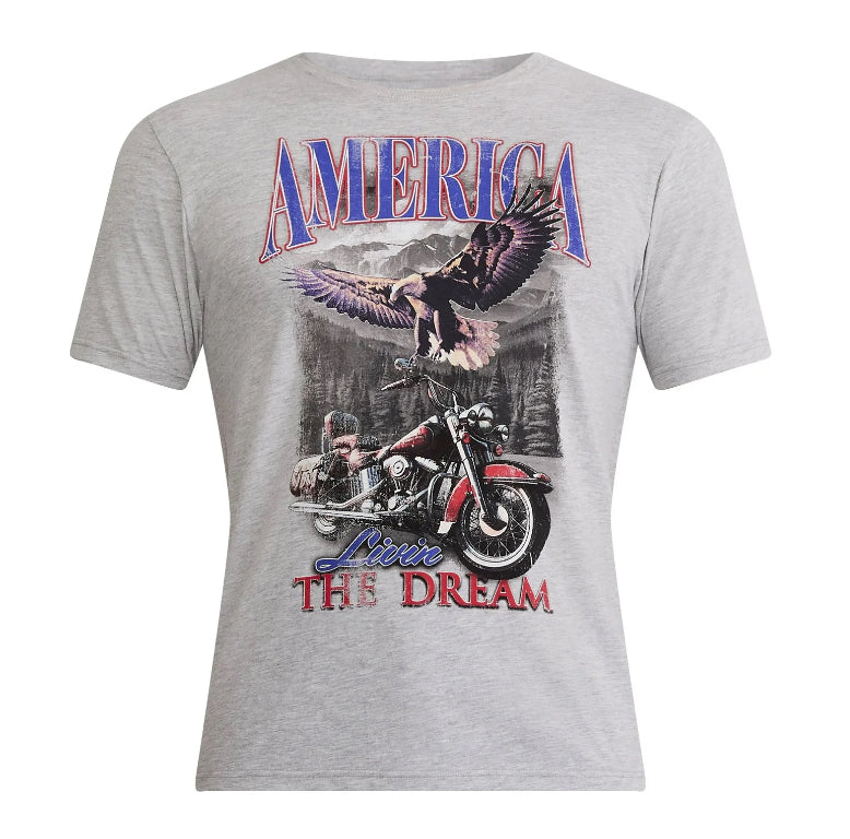 Men’s and Big Men's 4th of July USA Motorcycle Americana Graphic Tee Shirt by Way to Celebrate.