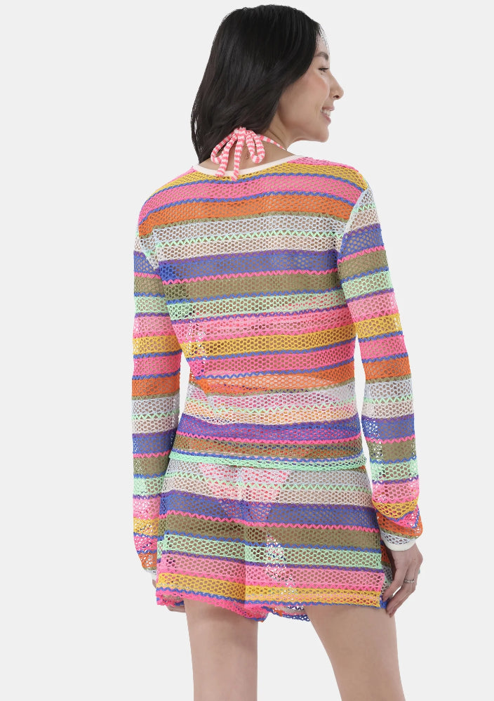 No Boundaries Women's Crochet Top Coverup with Long Sleeves.