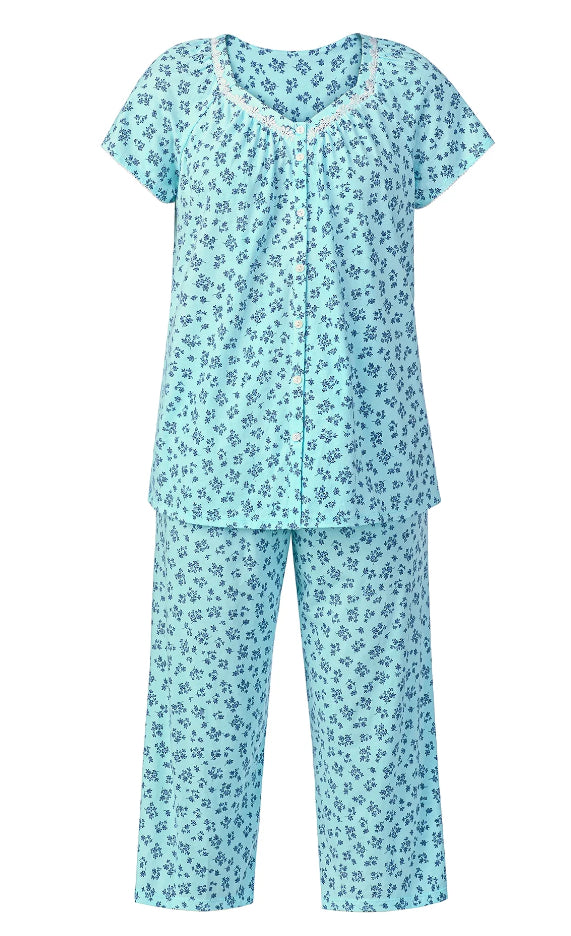 Aria Short Sleeve 100% Cotton Cropped Pajama Set with Pockets.