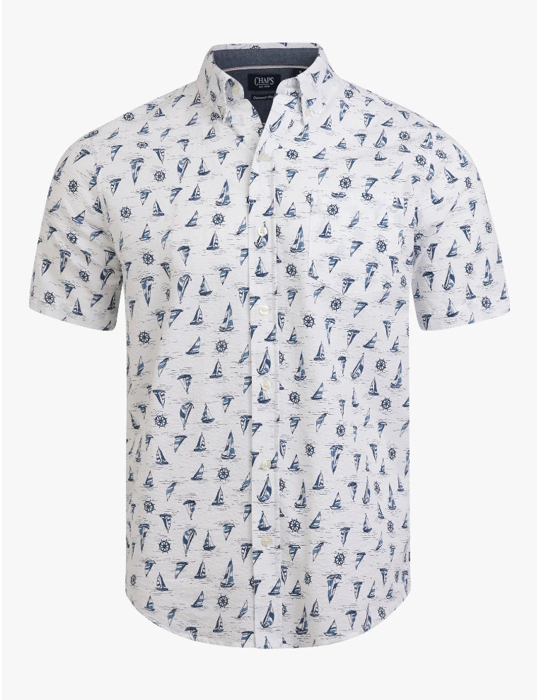 Chaps Men's Short Sleeve Seersucker Woven Shirt.