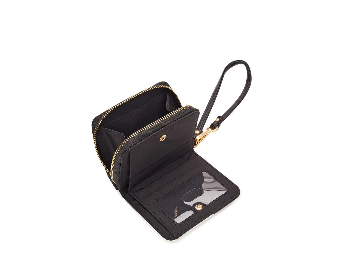 No Boundaries Women's Camila Wristlet Wallet, Black/White Checkered