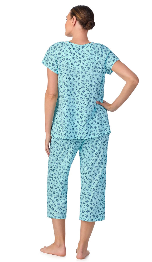 Aria Short Sleeve 100% Cotton Cropped Pajama Set with Pockets.