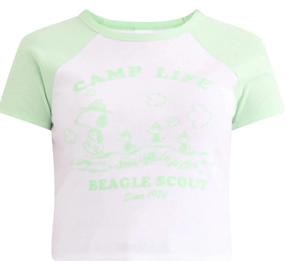 Peanuts Camp Life Green Combo Graphic Tee