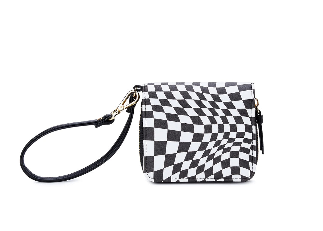 No Boundaries Women's Camila Wristlet Wallet, Black/White Checkered