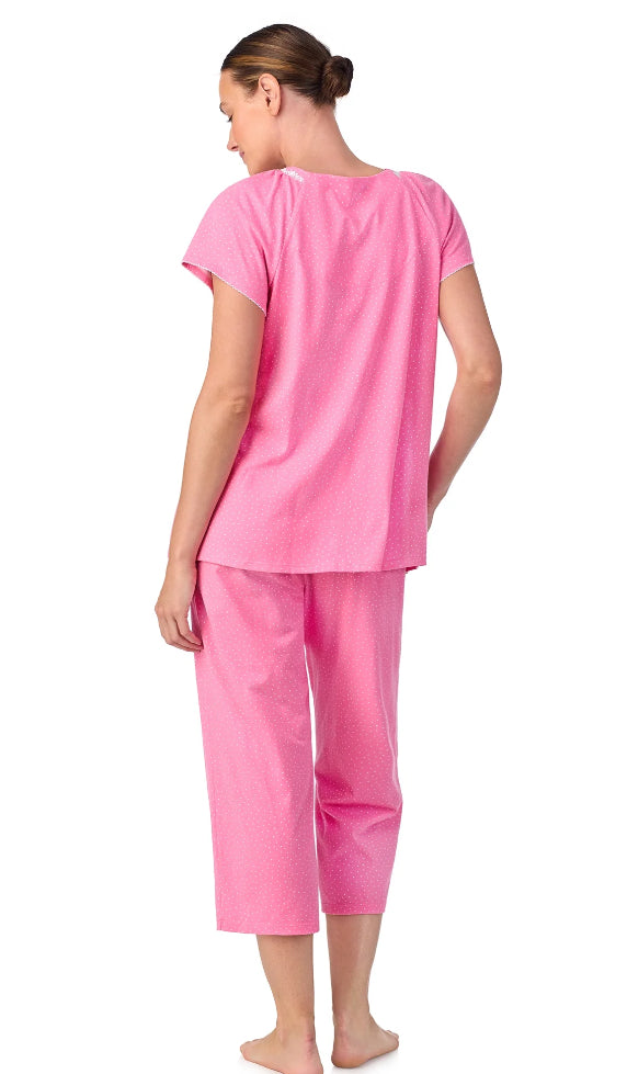 Aria Women's Short Sleeve 100% Cotton Cropped Pajama Set with Pockets.