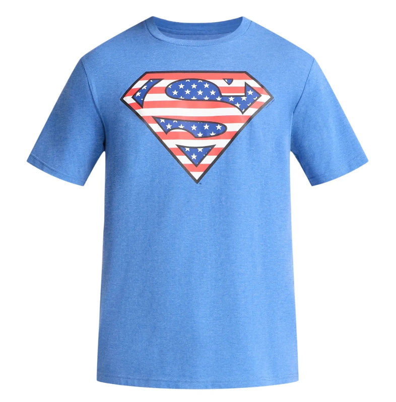 Superman, Men's & Big Men's, Graphic Tee Shirt Stars and Stripes Logo Patriotic Americana July 4th.