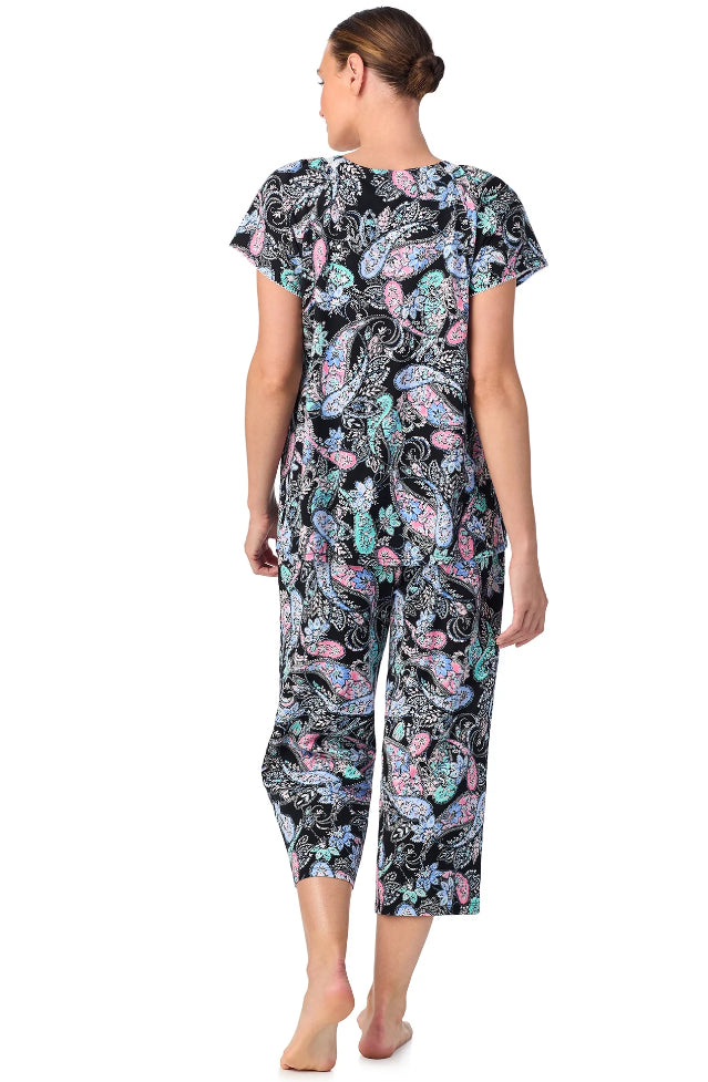 Aria Women's Short Sleeve 100% Cotton Cropped Pajama Set with Pockets.