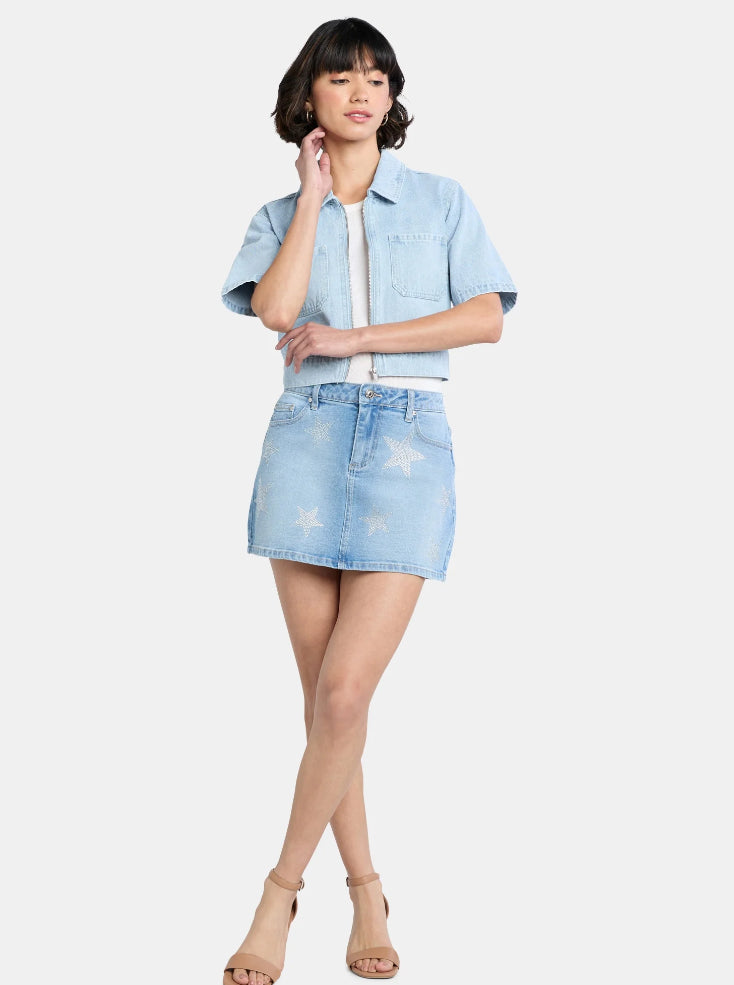 Madden NYC Women's Denim Rhinestone Skirt
