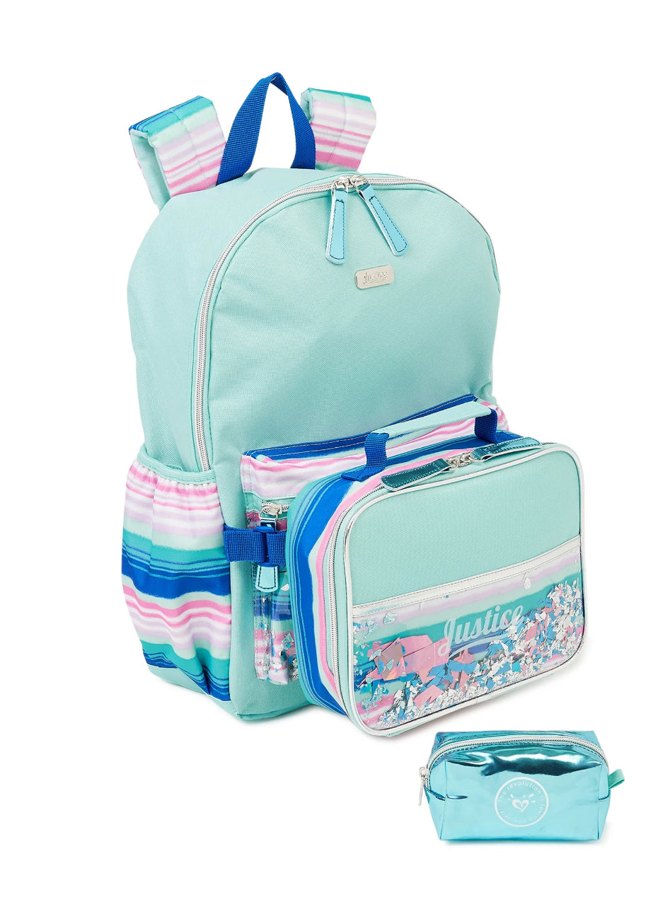 Justice Girls Backpack with Lunch Bag 3-Piece Set Turquoise