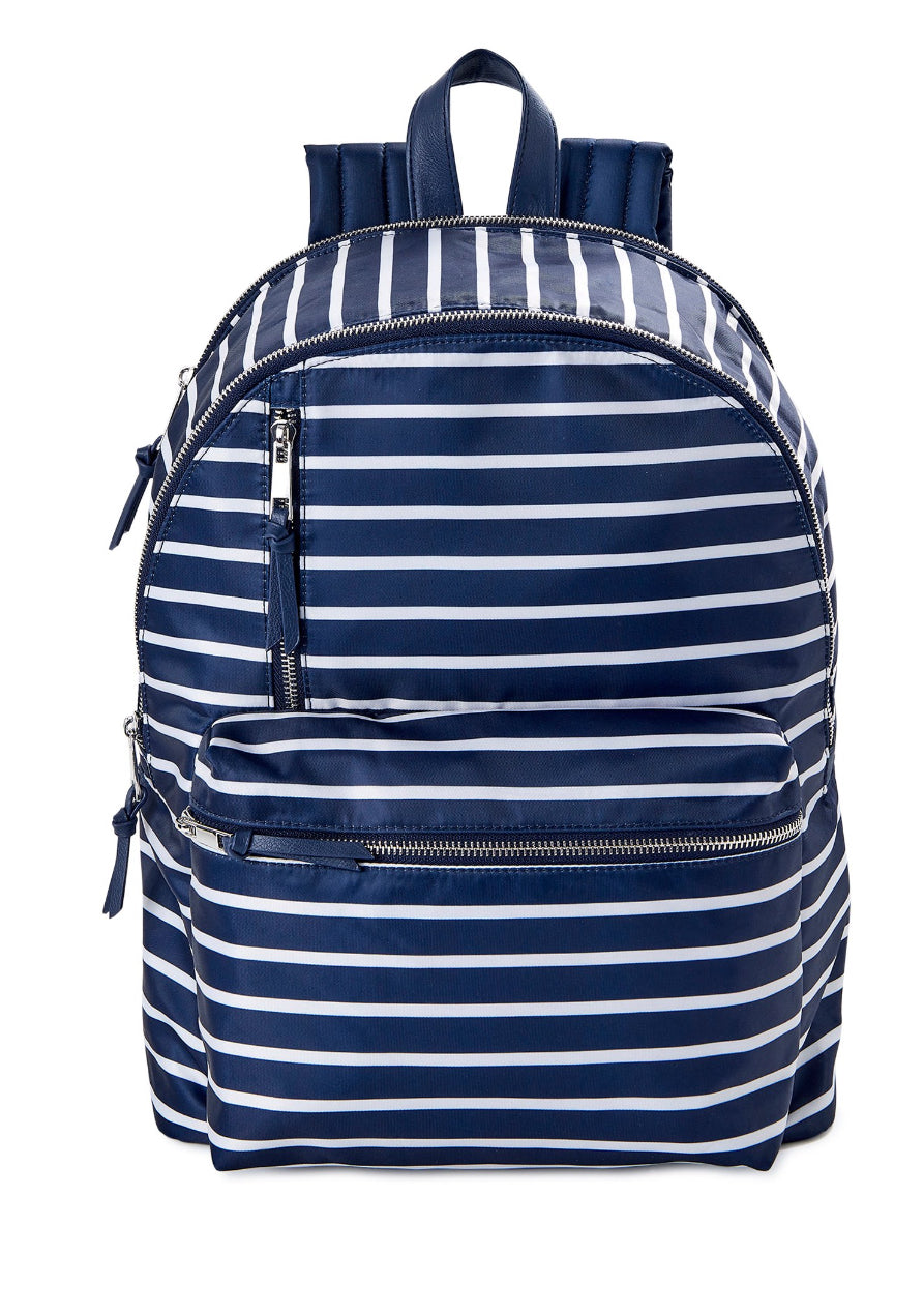 No Boundaries Women's Dome Zip Backpack, Dark Navy Stripe