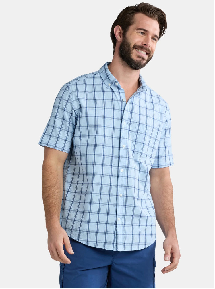 George Men's & Big Men's Button-Up Poplin Shirt with Short Sleeves.