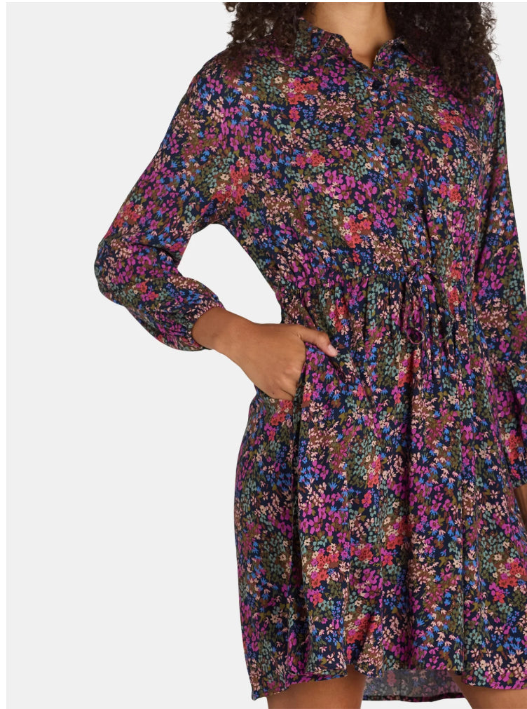 Time and Tru Women’s Floral Button-Down Shirt Dress – Green Smoothie Floral