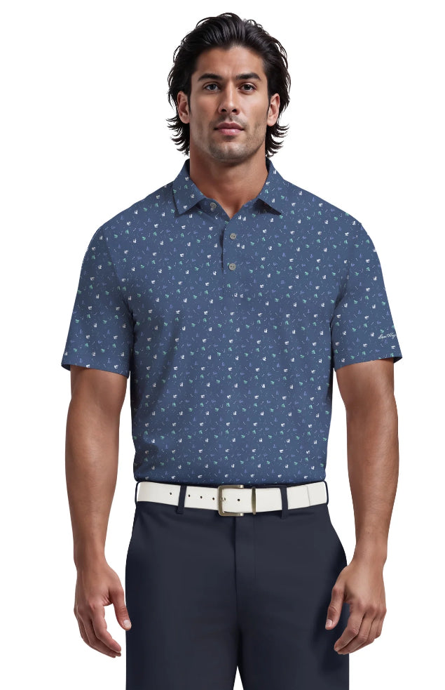 Ben Hogan Men's and Big Men’s Tossed Golf Cart Print Short Sleeve Golf Polo Shirt.