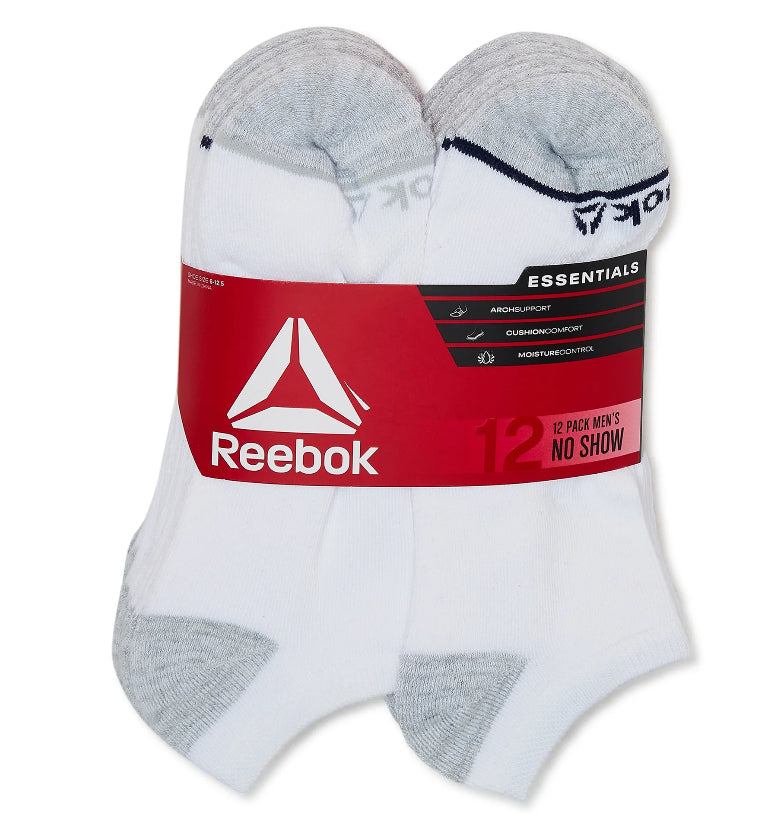 Reebok Men's Socks, Essentials Cushion No Show Socks 12 Pack