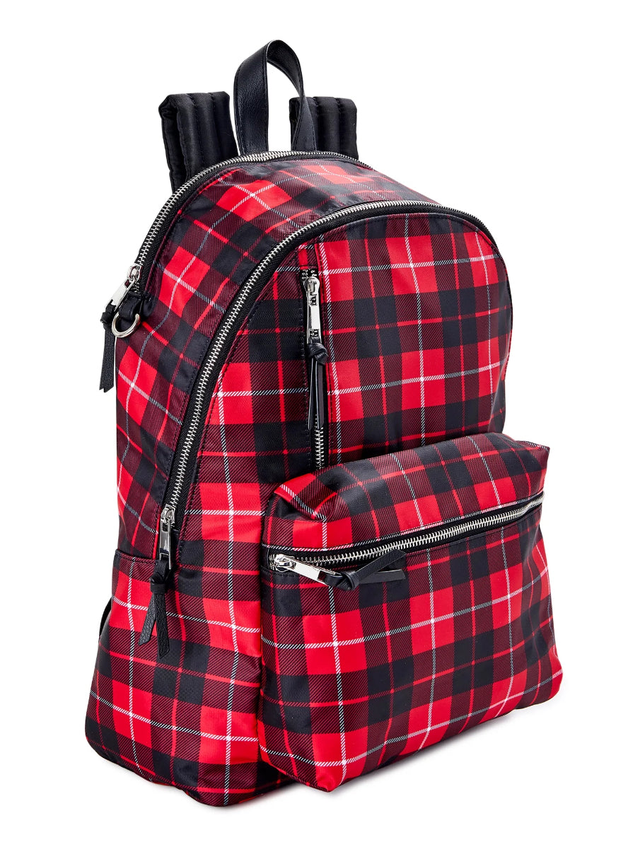 No Boundaries Women's Dome Zip Backpack, Brilliant Red Plaid