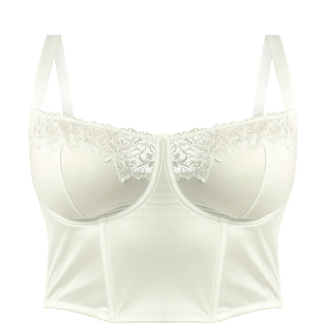 Joyspun Women's Bridal Satin Bustier with Lace Trim.