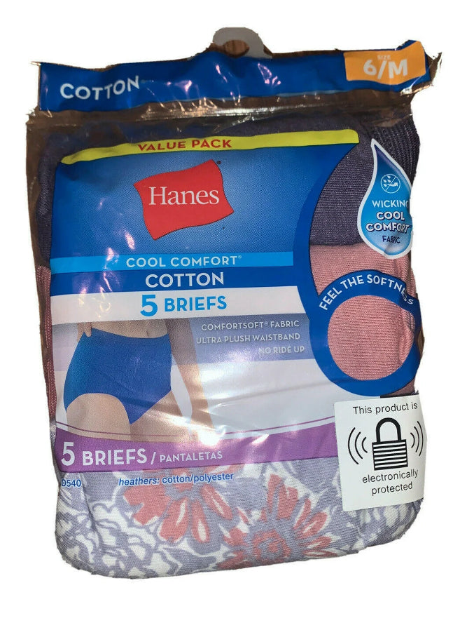 New 5 Pack Women's Hanes Cool Comfort Cotton Briefs Multicolor NEW