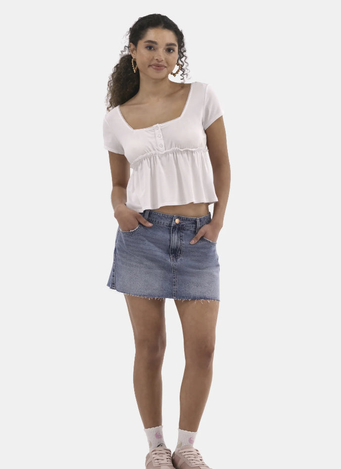 No Boundaries Babydoll Top with Short Sleeves, Women's