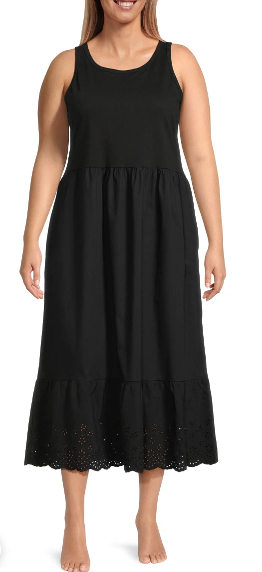 Terra & Sky Women’s Sleeveless Fabric Mix Dress – Black Soot