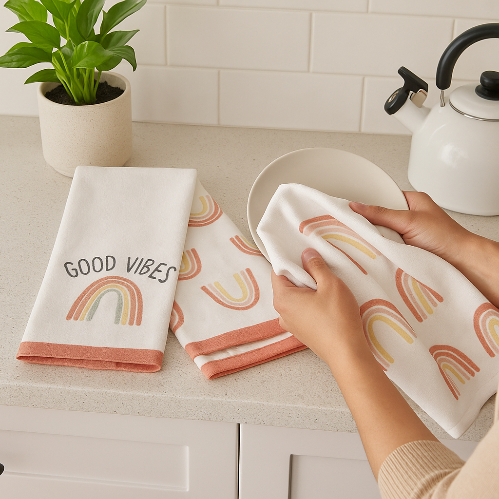 Elizabeth Wells Studio Velour Hand Towel Set – “Good Vibes” (2-Pack)