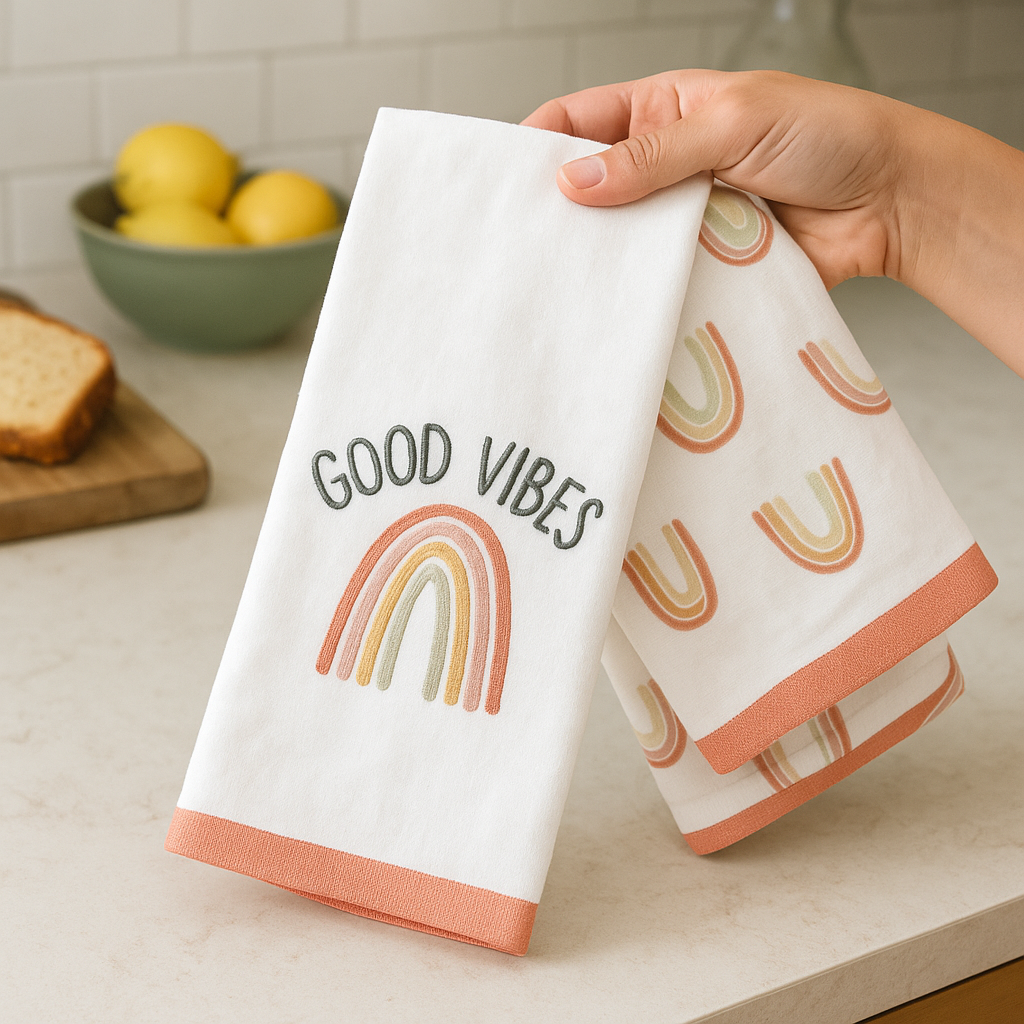 Elizabeth Wells Studio Velour Hand Towel Set – “Good Vibes” (2-Pack)