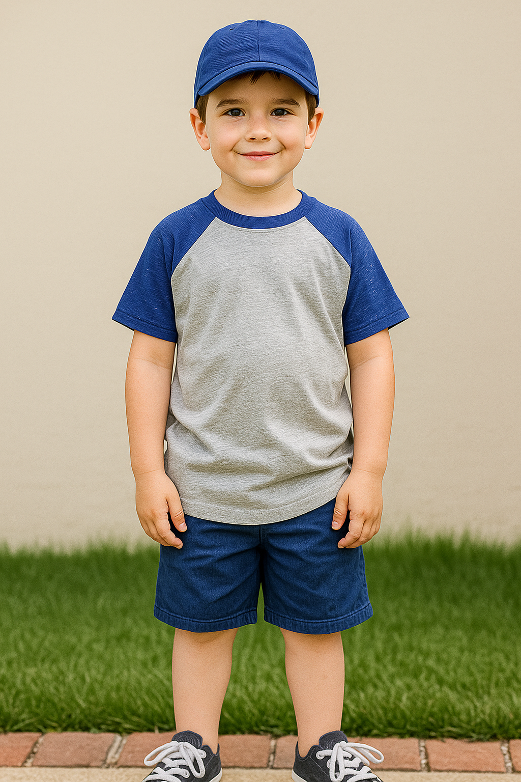 Wonder Nation Boys’ Tag-Free Comfort Raglan T-Shirt – Blue Sleeves & Heather Gray Body