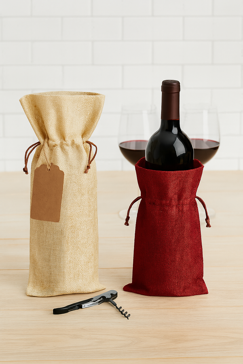 Burlap Wine Gift Bags with Tags (12-Pack)
