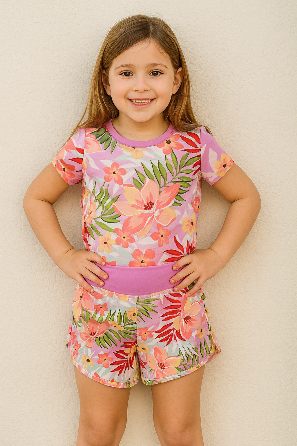 Girls’ Tropical Floral Boardshort – Purple