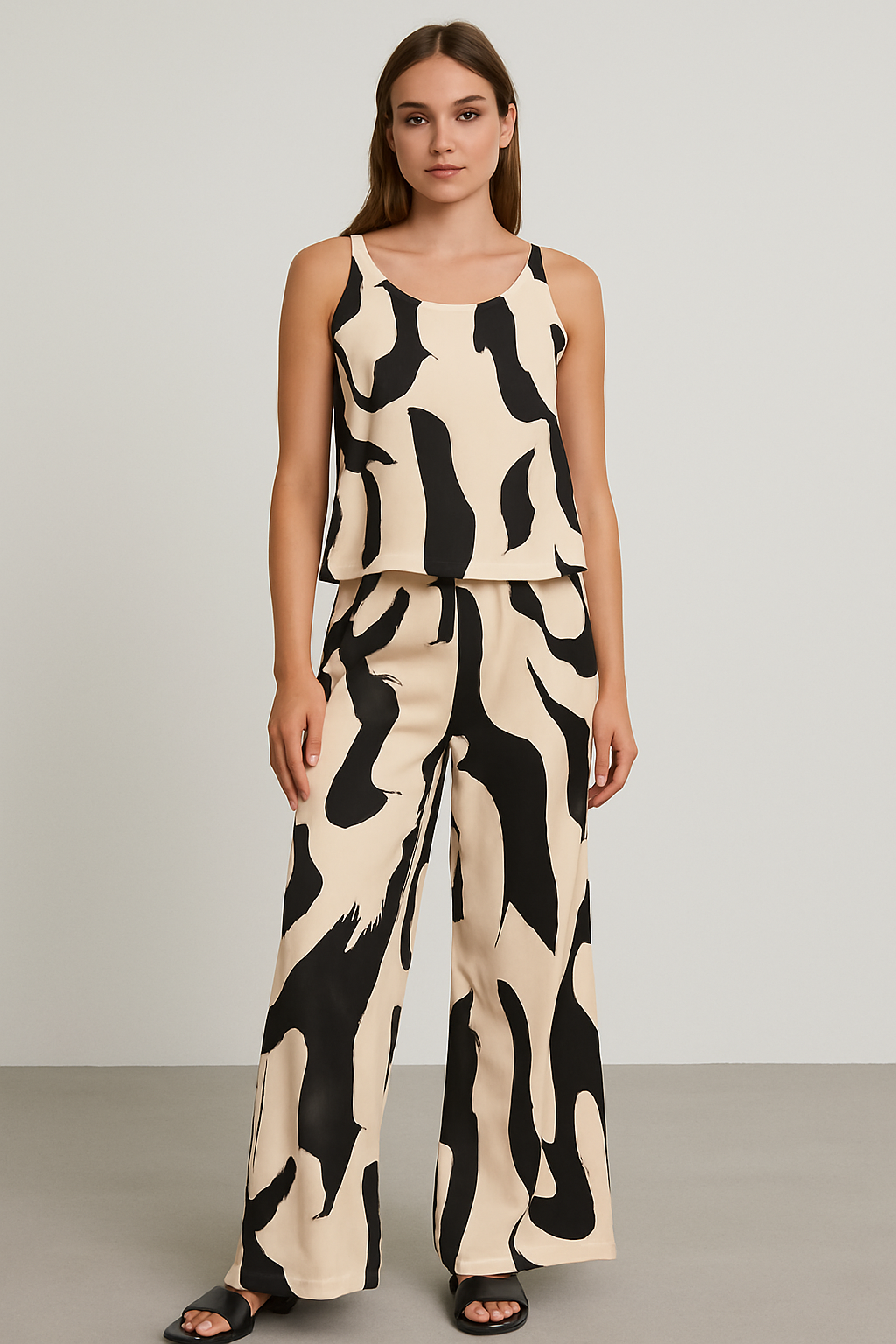 Abstract Apricot & Black Two-Piece Set