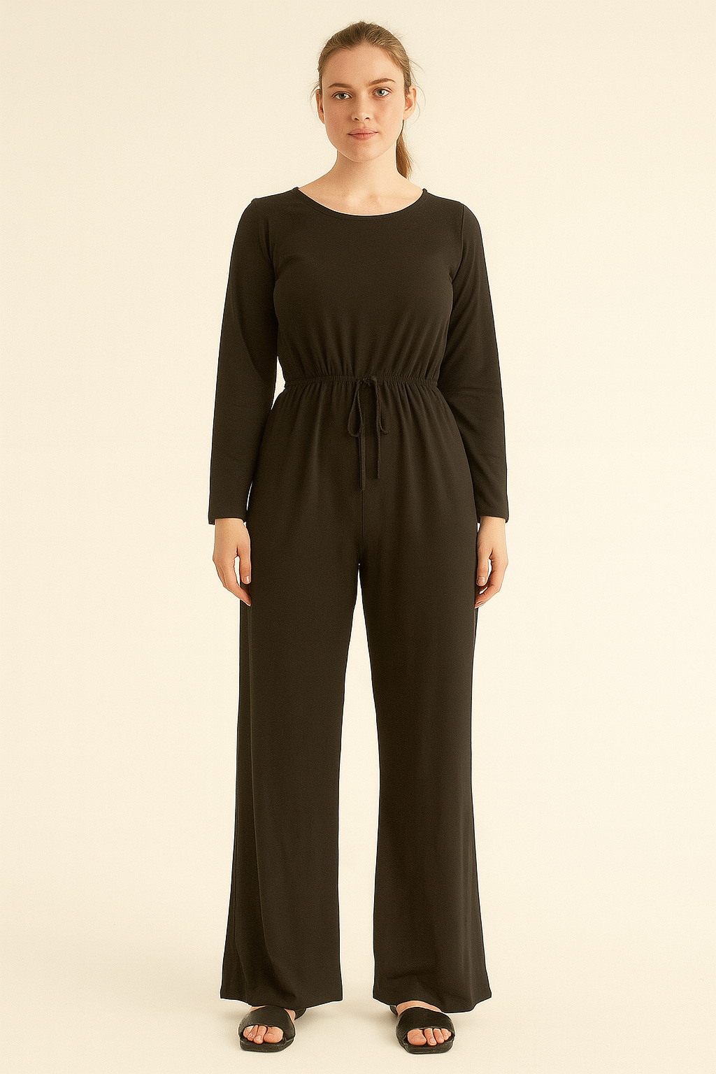 Black Long Sleeve Wide-Leg Jumpsuit