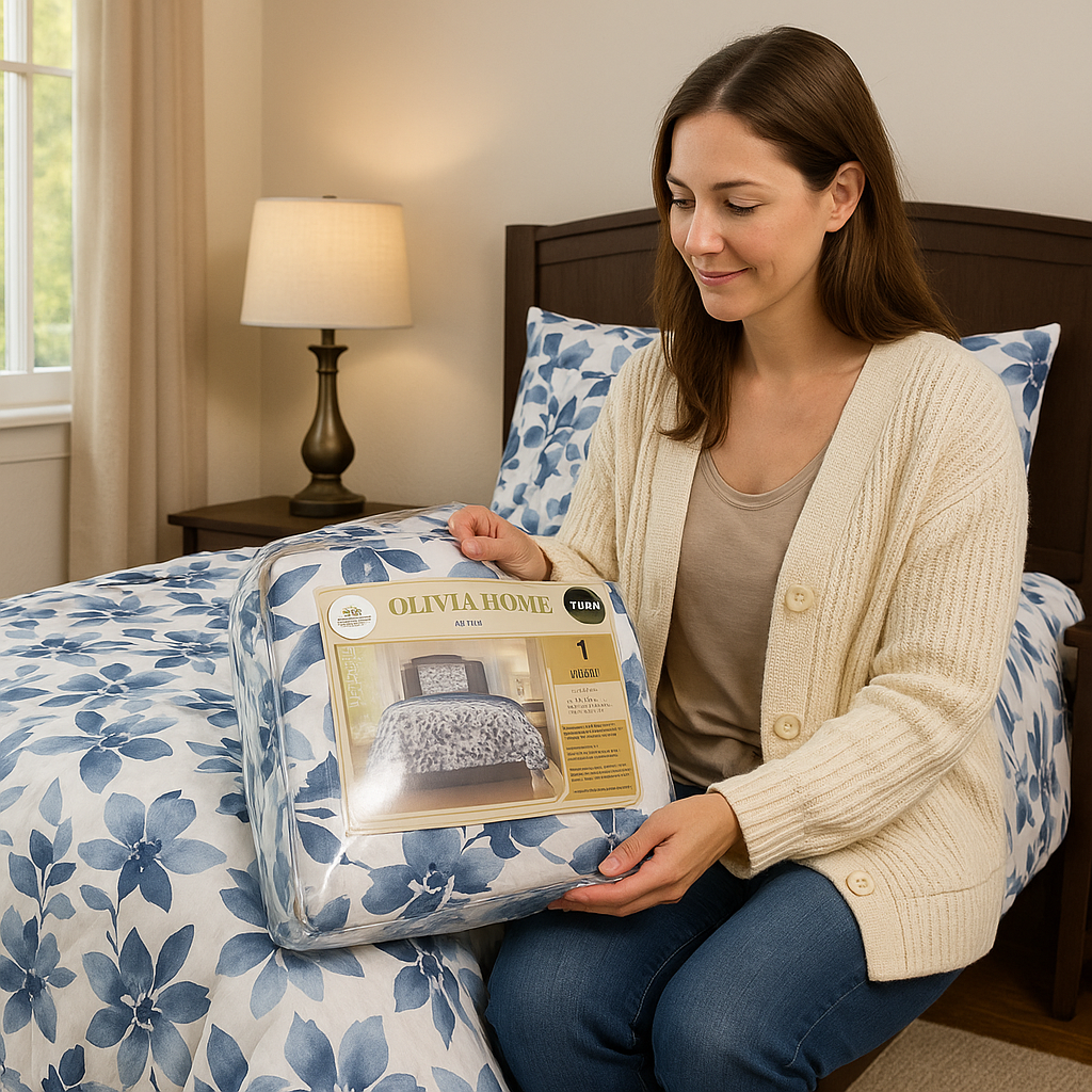 Olivia Home “Sienna” – Blue Floral Twin Comforter Set (3pc)