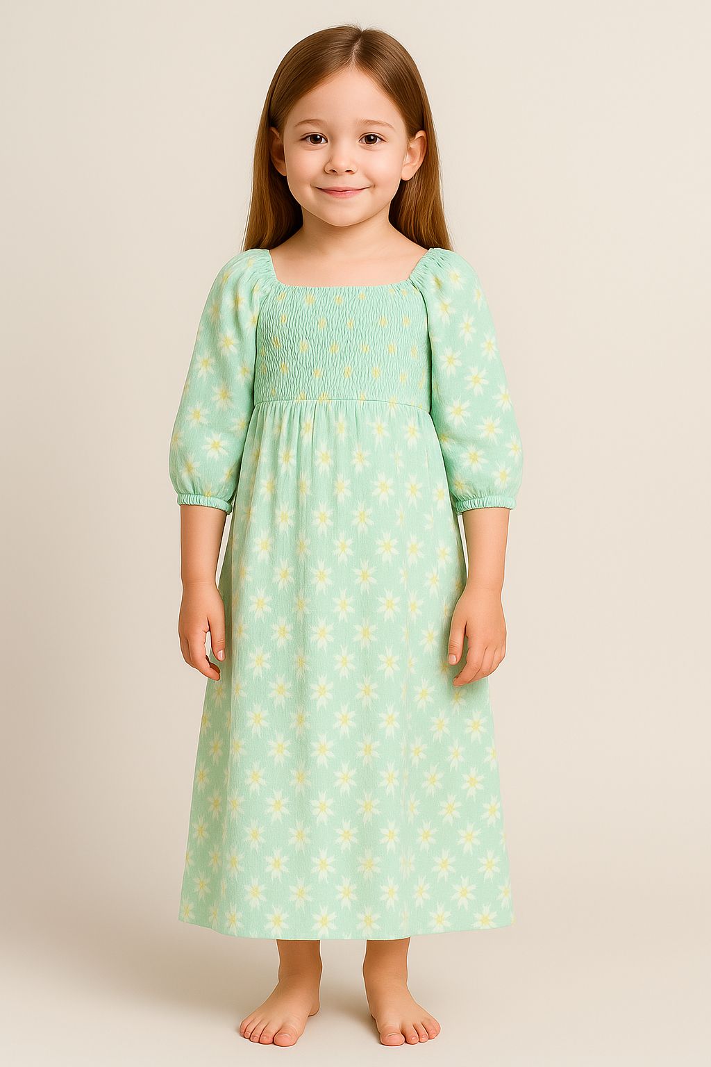 Billabong Girls’ Long Floral Dress – Mint Green with Daisies