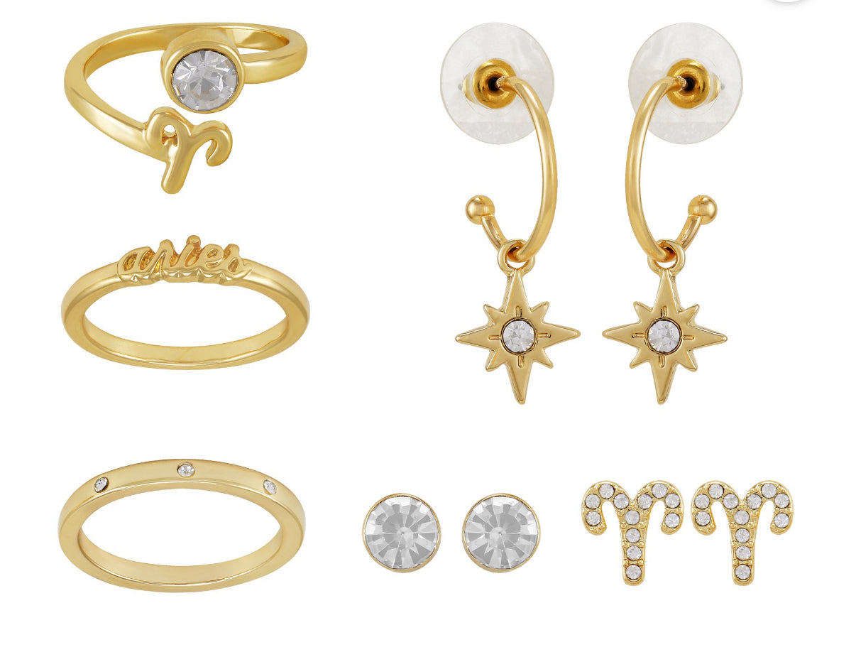 Aries Zodiac Jewelry Set – 6-Piece Gold-Tone Collection (March 21 – April 20)