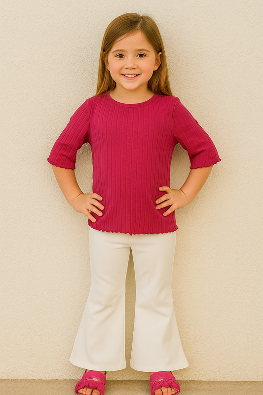 Girls’ 3/4 Sleeve Ribbed Top