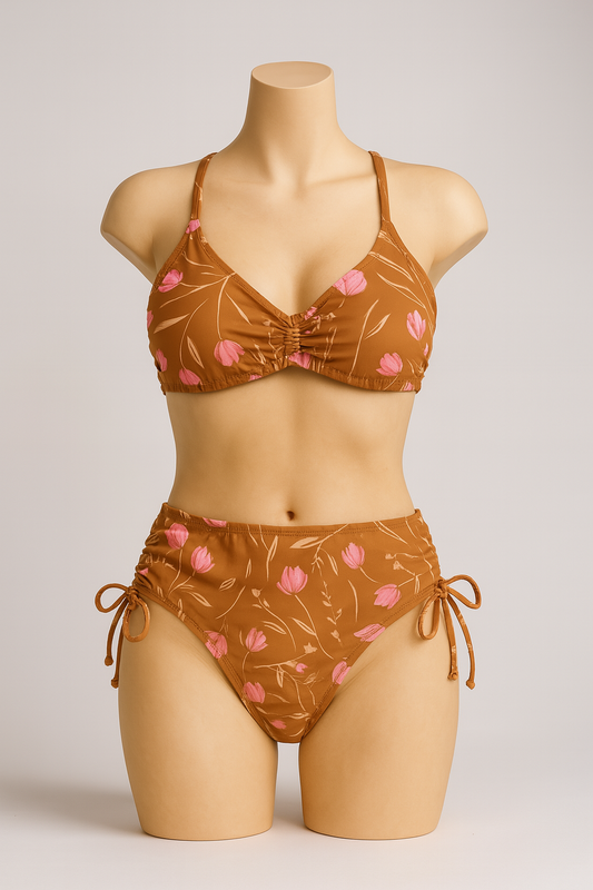 Sandflower Brown Floral Cinched Bikini Set