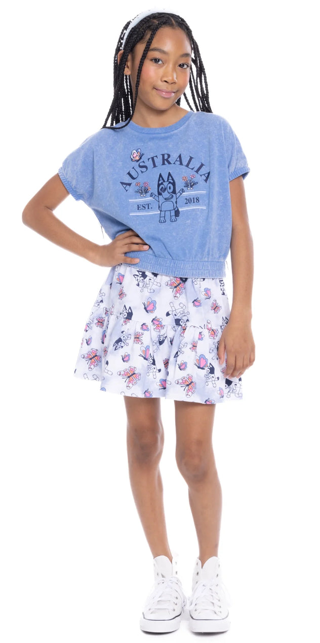 Bluey Australia Girls Embroidered Short Sleeve Graphic Top.