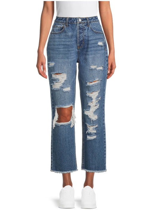 Vanilla Star Women's Juniors Distressed 90's Boyfriend Jean