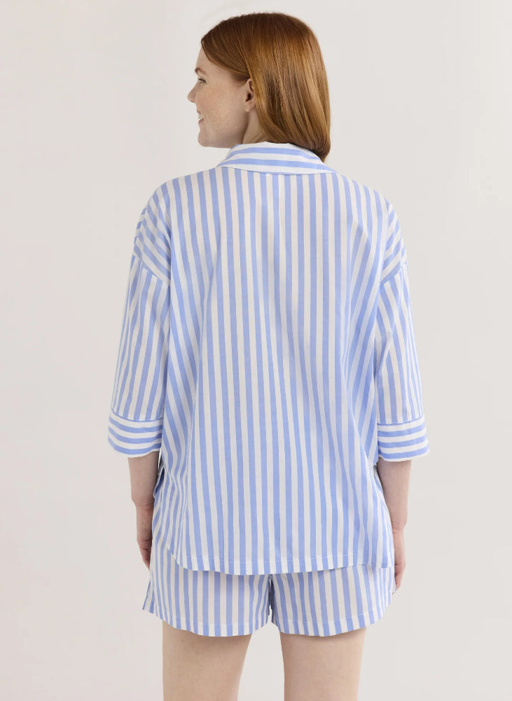 Joyspun Women’s Woven ¾ Sleeve Notch Collar Top and Boxer Shorts Pajama Set.
