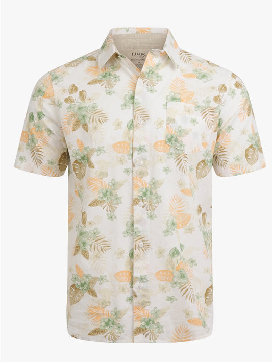 Chaps Men's and Big Men's Linen-Blend Print Woven Shirt.