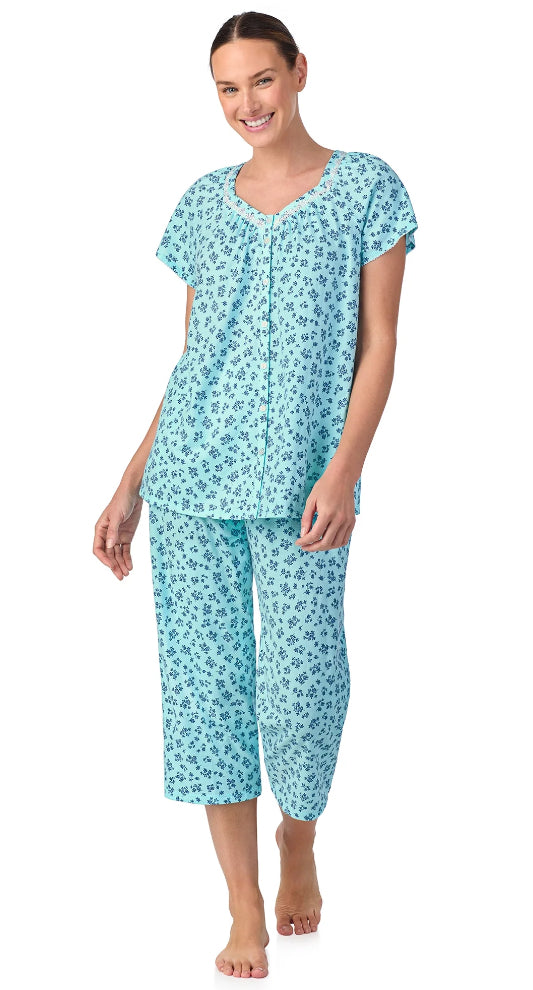 Aria Short Sleeve 100% Cotton Cropped Pajama Set with Pockets.