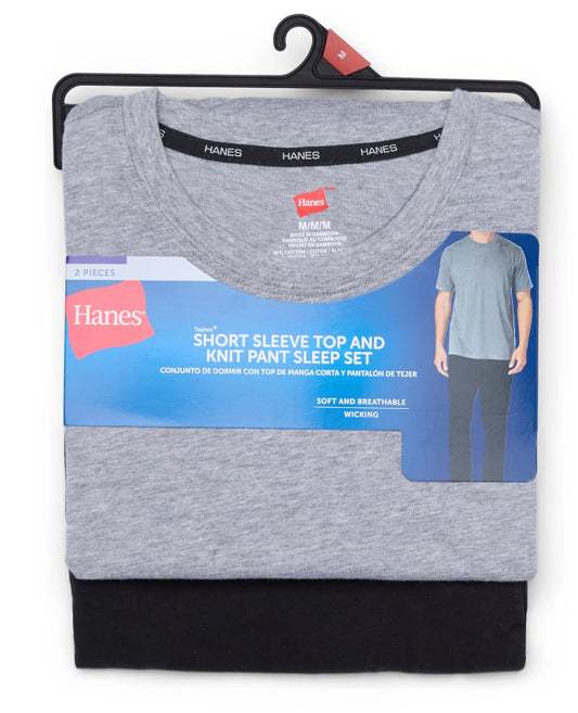 Hanes Men's ComfortSoft Jersey Short Sleeve Crew Tee and Pants Sleep Set, 2-Piece.